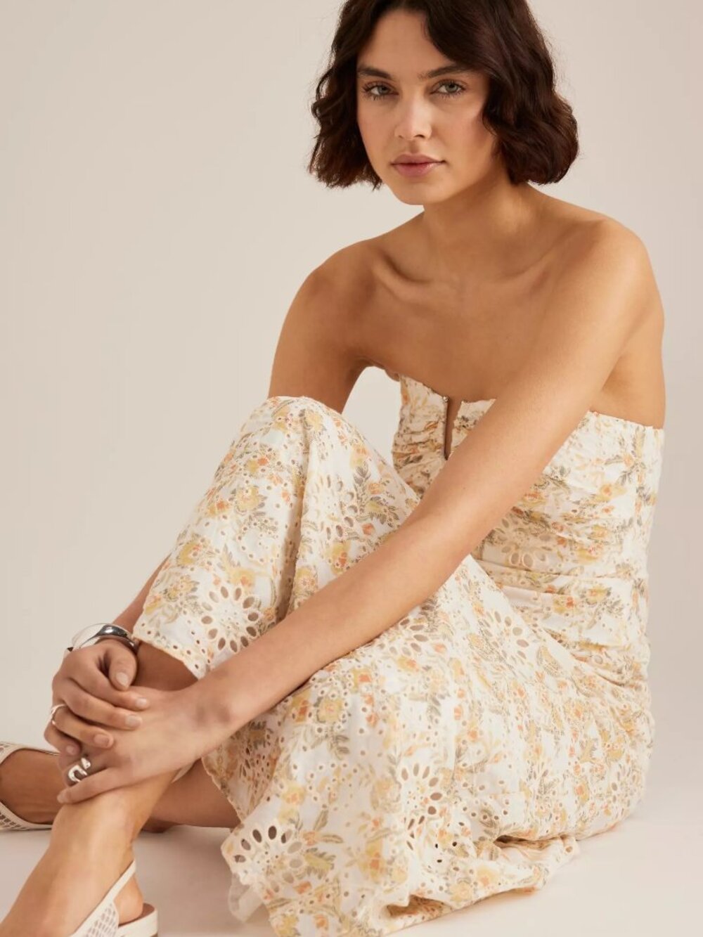 Bardot Women's Lora Broderie Printed Strapless Maxi Dress Yellow Floral Size 12 - Picture 5 of 6